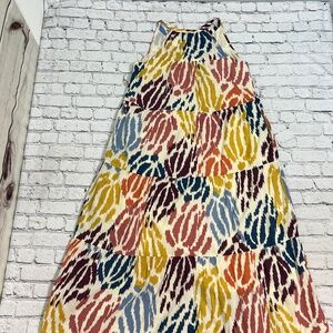 T Tahari Cotton Fully Lined Multi Colored Tiered Halter Dress with Pockets! Sz L